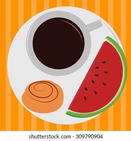 Isolated breakfast on a striped background. Vector illustration