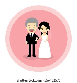 Isolated bride with father on pink background