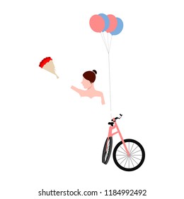 Isolated bride on a bicycle. Marriage concept image. Vector illustration design