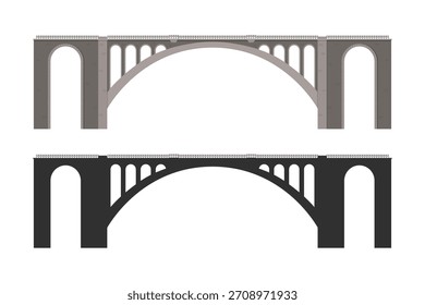 Isolated bridge side view. Industrial drawing of an architectural structure. Modern engineering transport structure. Detailed blueprint. Vector illustration