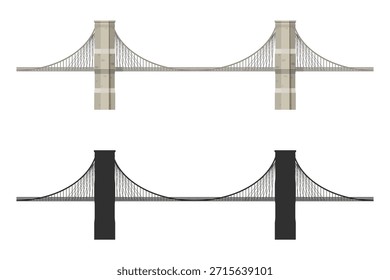 Vista lateral del puente aislado. Dibujo de Industrial de una estructura arquitectónica. Estructura de transporte de ingeniería moderna. Plan detallado. Ilustración vectorial