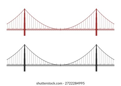 Vista lateral del puente aislado. Dibujo de Industrial de una estructura arquitectónica. Estructura de transporte de ingeniería moderna. Plan detallado. Ilustración vectorial
