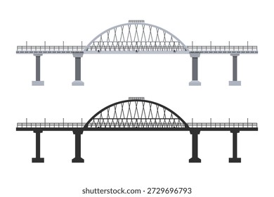 Isolated bridge side view. Industrial drawing of an architectural structure. Modern engineering transport structure. Detailed blueprint. Vector illustration