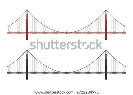 Isolated bridge side view. Industrial drawing of an architectural structure. Modern engineering transport structure. Detailed blueprint. Vector illustration