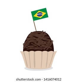 Isolated brigadeiro with a flag of Brazil. traditional brazilian candy - Vector