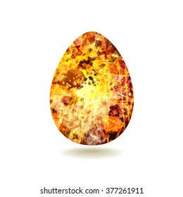 Isolated bright brown Easter egg painted by a pattern of triangles with watercolor effect