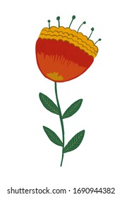 Isolated bright hand drawn multicolored flower.