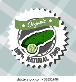 Isolated bright label with hand drawn cucumber. Vector illustration.