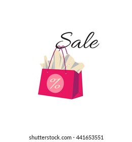 Isolated bright package for shopping. Vector concept of announcement of sale