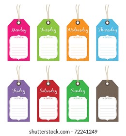 isolated bright tags with days of the week ready for text