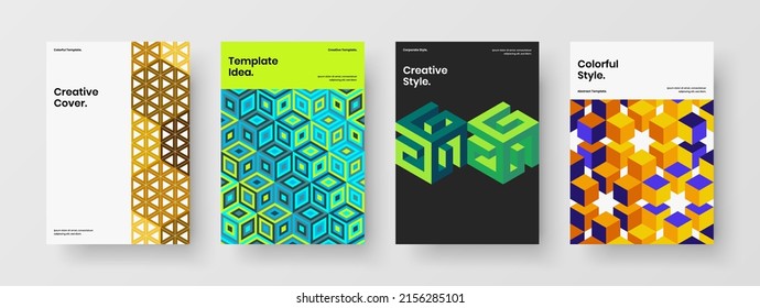 Isolated brochure A4 design vector concept collection. Minimalistic mosaic shapes booklet layout set.