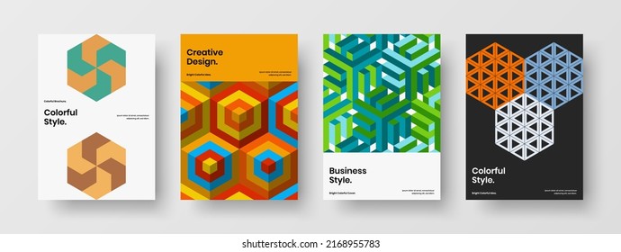 Isolated brochure A4 vector design layout bundle. Vivid mosaic pattern pamphlet concept set.