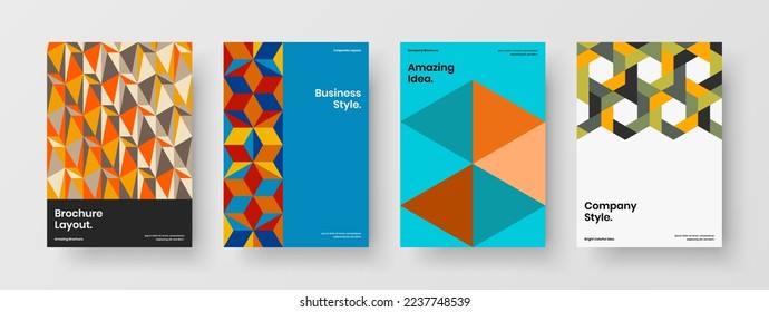 Isolated brochure A4 vector design layout bundle. Modern mosaic hexagons corporate cover illustration composition.