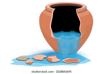 isolated broken big earthen jar with dipper for water vector design