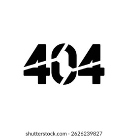Isolated broken black 404 digits with retro style on transparent background, emphasizing a digital or broken state, suitable for icons.