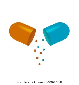 Isolated broken capsule on white background