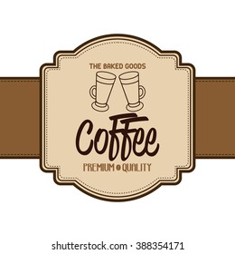 Isolated brown banner with text and a coffee icon on a white background