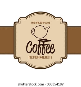 Isolated brown banner with text and a coffee icon on a white background