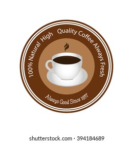Isolated brown banner with text and a coffee icon on a white background