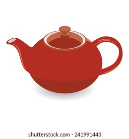 Isolated Brown Clay Tea Pot, Vector Illustration