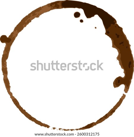 Isolated brown coffee cup stain ring forming a circle on white background representing a common household or office mess, ideal for concepts related to beverages, breakfast, or daily routines