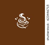 Isolated brown color cup in retro style logo, logotype for coffee shop vector illustration on brown background