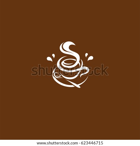 Isolated brown color cup in retro style logo, logotype for coffee shop vector illustration on brown background