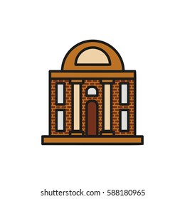 Isolated brown color low-rise municipal house in lineart style icon, element of urban architectural building vector illustration