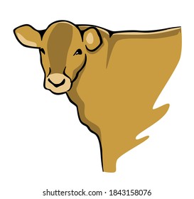 Isolated brown cow on a white background. Vector illustration.