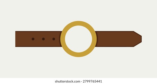 Isolated brown leather belt featuring a classic gold circular buckle. Ideal for fashion retail, e-commerce displays, accessory catalogs, and apparel marketing campaigns.