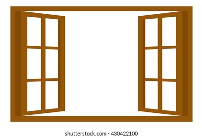 isolated brown opened window vector