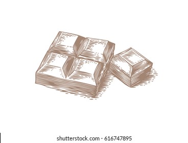 Isolated brown pieces of chocolate bar