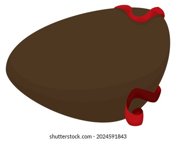 Isolated brown sign template decorated with red streamers over white background.