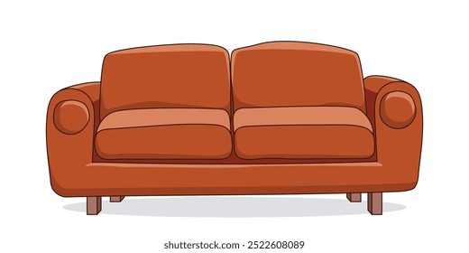 Isolated brown sofa illustration with hand drawn style. Vector illustration.