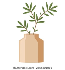 Isolated brown vase with flowers in flat style. Vector illustration