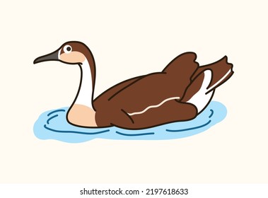 Isolated brown wild geese swimming in the water in vector flat illustration
