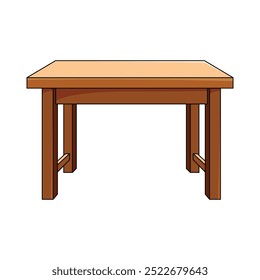 Ilustración de mesa de estudio de madera marrón aislada sobre fondo blanco. Ilustración vectorial.