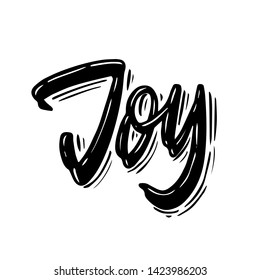 Isolated brush hand lettered vector holiday Joy text or phrase. Hand written calligraphy Christmas or Xmas quote or words on a white background
