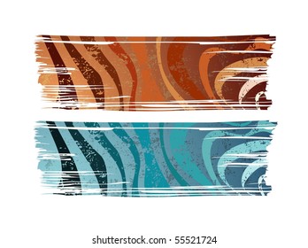 Isolated brush shape banners with stripes pattern and grunge texture