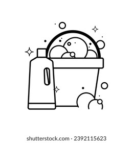Isolated bucket with bubbles and a liquid soap bottle icon Vector illustration