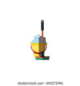 Isolated Bucket Flat Icon. Mop Vector Element Can Be Used For Bucket, Mop, Cleaning Design Concept.