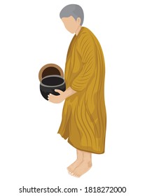 Isolated the Buddhist monk vector design