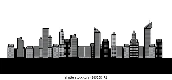 Isolated Buildings of the City, Sea, Boat. Vector Illustration EPS10