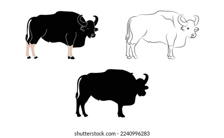 Isolated bull animal design.Bull silhouette of standing in different poses and Lonely bull. Bull logo design, vector illustration.