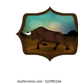 Isolated bull animal inside frame design