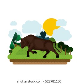 Isolated bull animal and landscape design