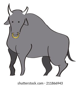 an isolated bull on a white background