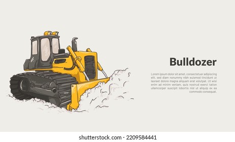 Isolated Bulldozer. Heavy Equipmet Rough Drawing With Editable Copy Space Vector Illustration.