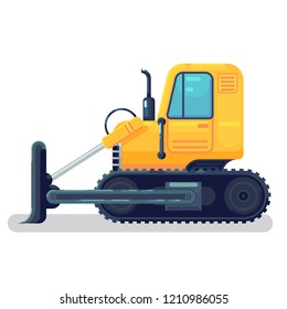 isolated bulldozer icon. flat cartoon style vector illustration.