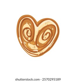 Isolated  bun, sweet pastry food vector design. Hand drawn vector dough swirl, heart shaped bun, topped with sugar icing, bakery menu